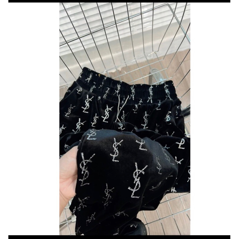 Quần nhung suông hoạ tiết gắn nhũ sáng siêu hottrend, Quần nhung dáng suông 3 hoạ tiết gắn đá sáng sang chảnh