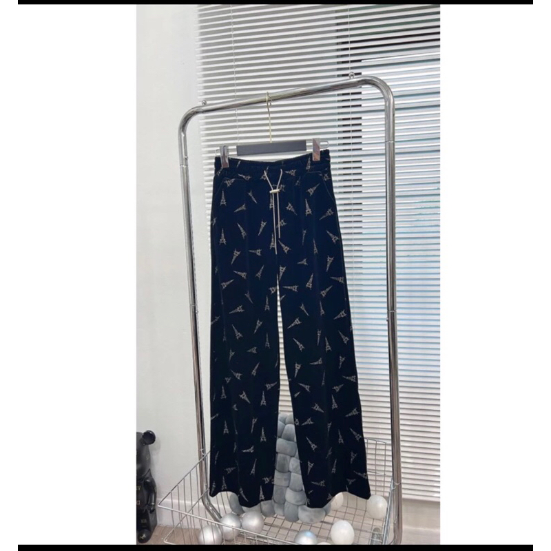 Quần nhung suông hoạ tiết gắn nhũ sáng siêu hottrend, Quần nhung dáng suông 3 hoạ tiết gắn đá sáng sang chảnh