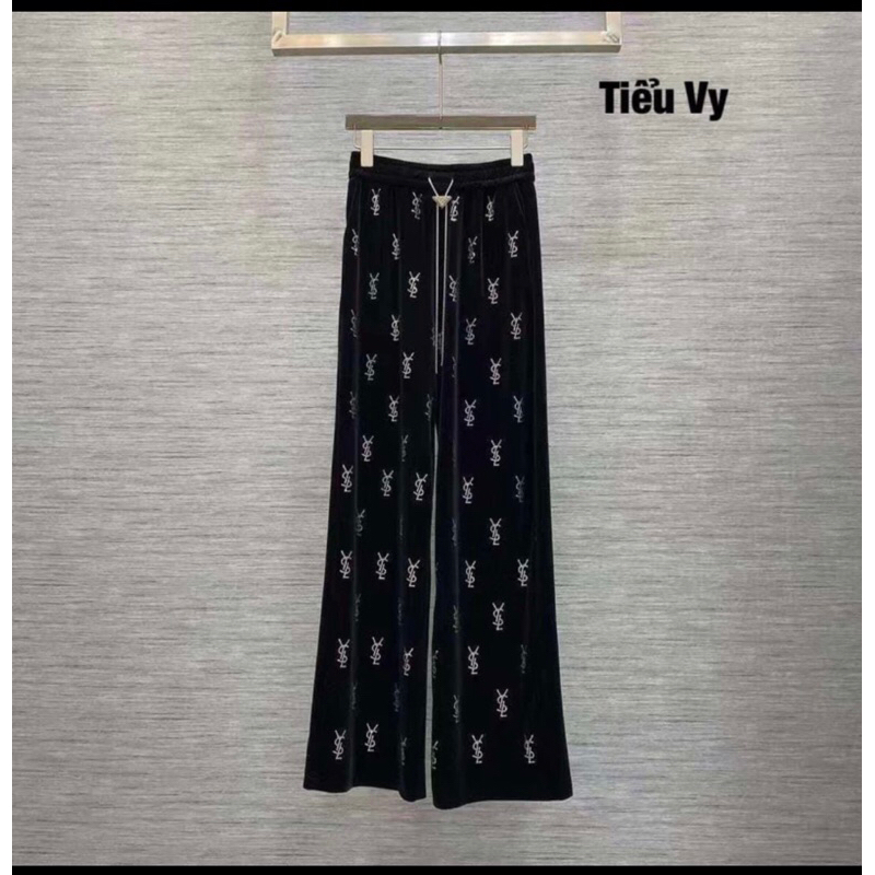 Quần nhung suông hoạ tiết gắn nhũ sáng siêu hottrend, Quần nhung dáng suông 3 hoạ tiết gắn đá sáng sang chảnh