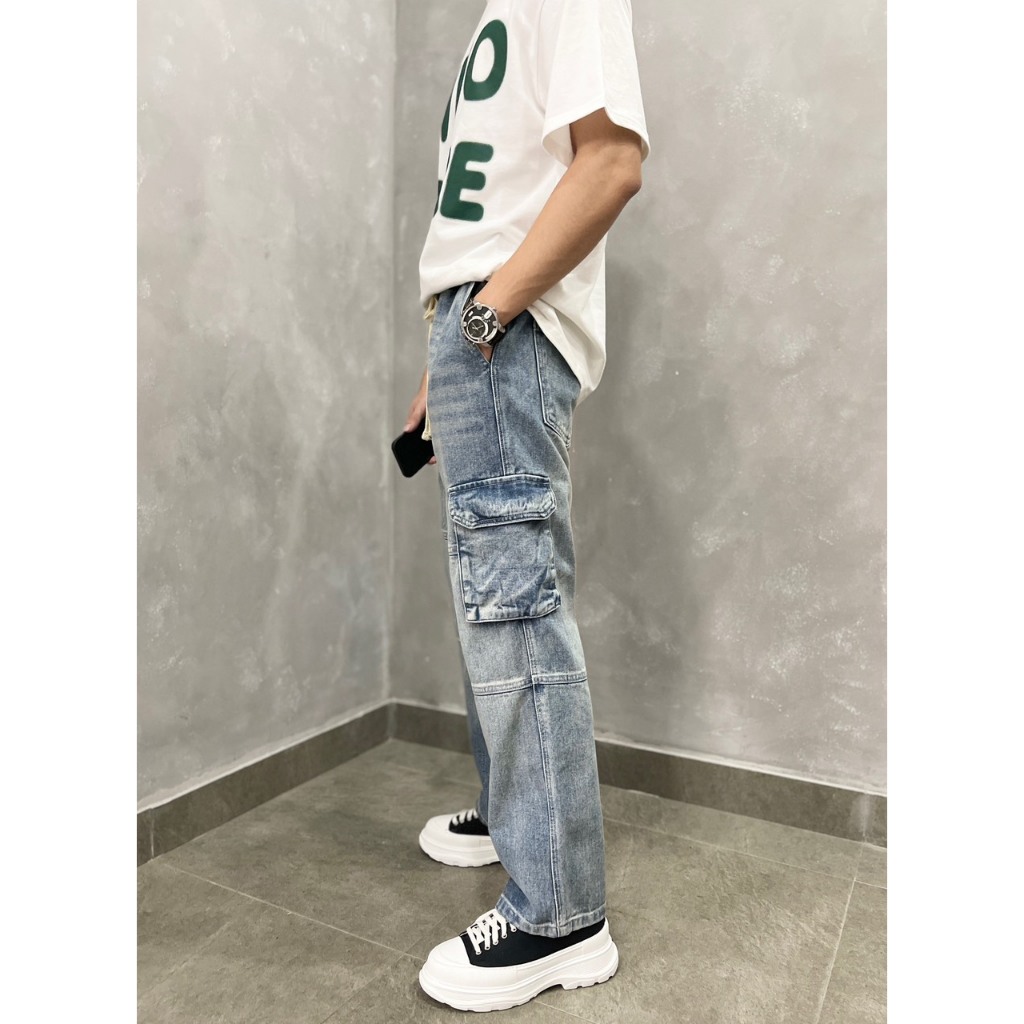 Quần Cargo Jeans Peaceout Studios P13/P14 Wash Lưng thun