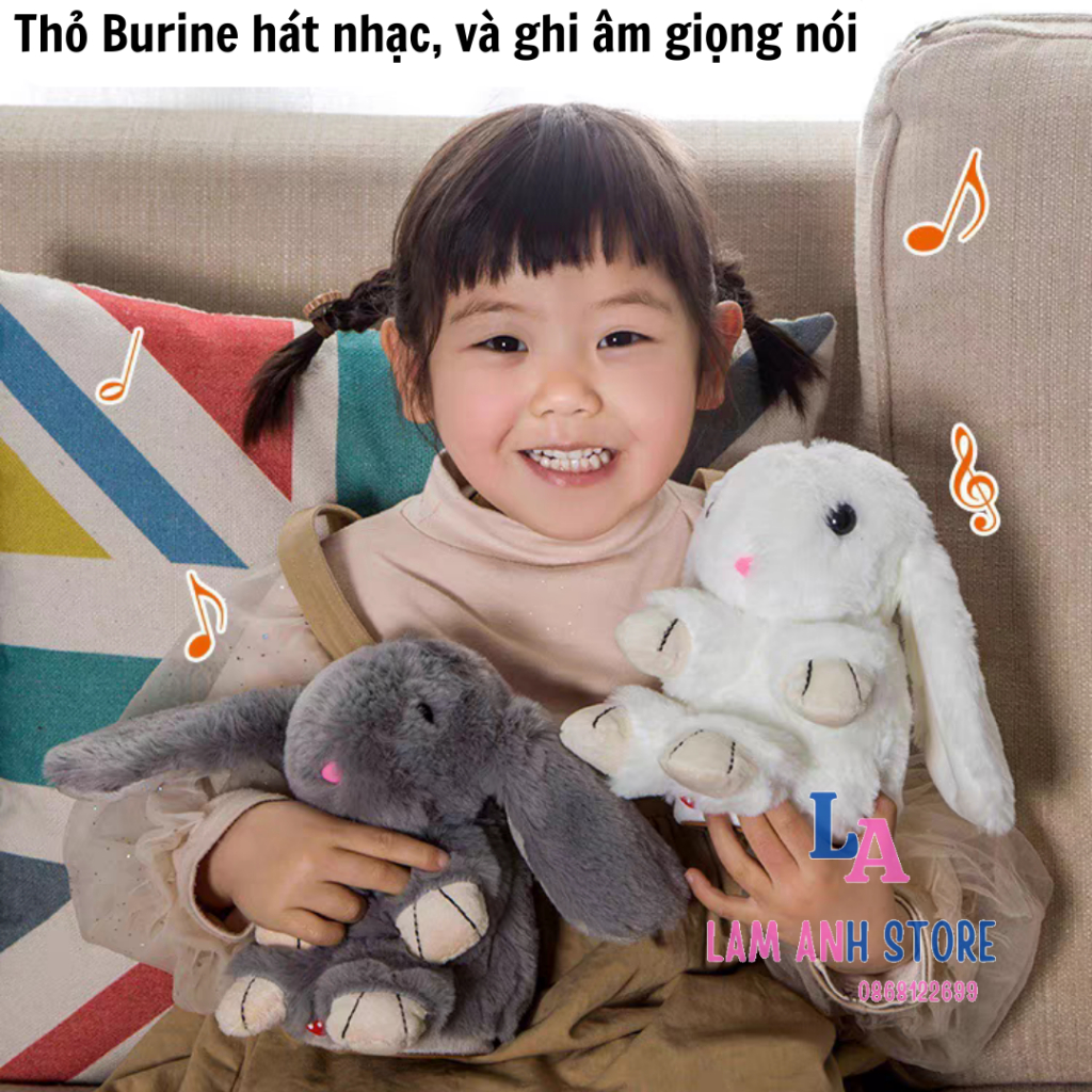 Đồ chơi thú bông cao cấp thỏ Burine Lam Anh Store ghi âm giọng nói hát nhạc pin Sạc,thỏ bông cho bé tập nói