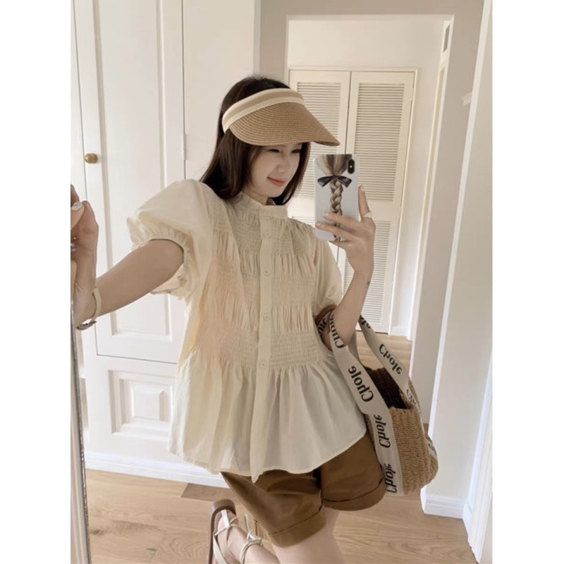 Áo babydoll, sơ mi kiểu tay phồng pha chun Thời Trang B.Y Tea Clothing