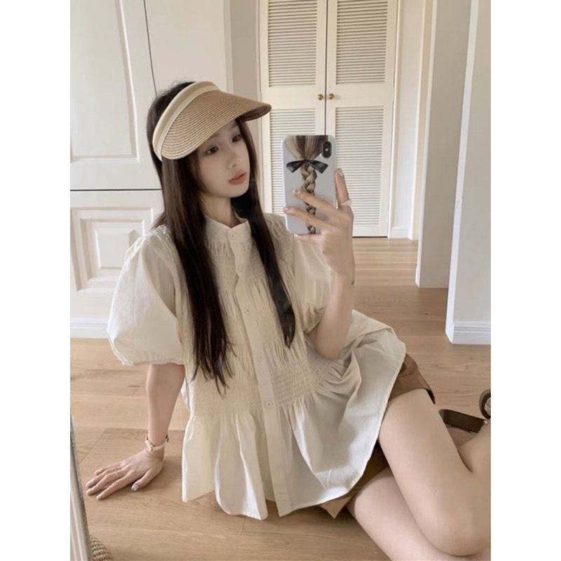 Áo babydoll, sơ mi kiểu tay phồng pha chun Thời Trang B.Y Tea Clothing