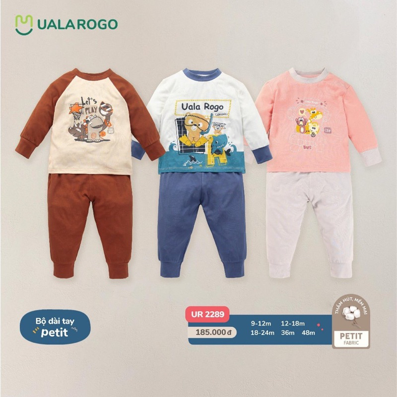 Bộ dài tay uala vải pettit dành cho từ 9-12m đến 48m