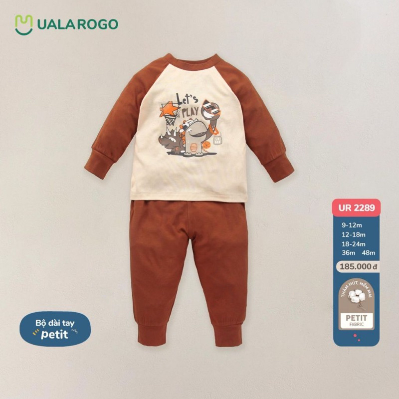 Bộ dài tay uala vải pettit dành cho từ 9-12m đến 48m