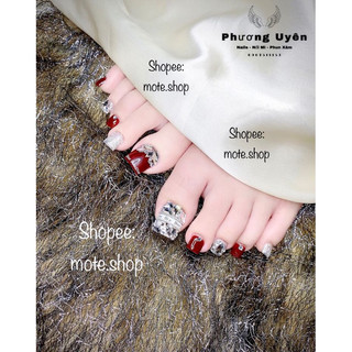 Nailbox CHÂN úp màu đỏ đô phối đá