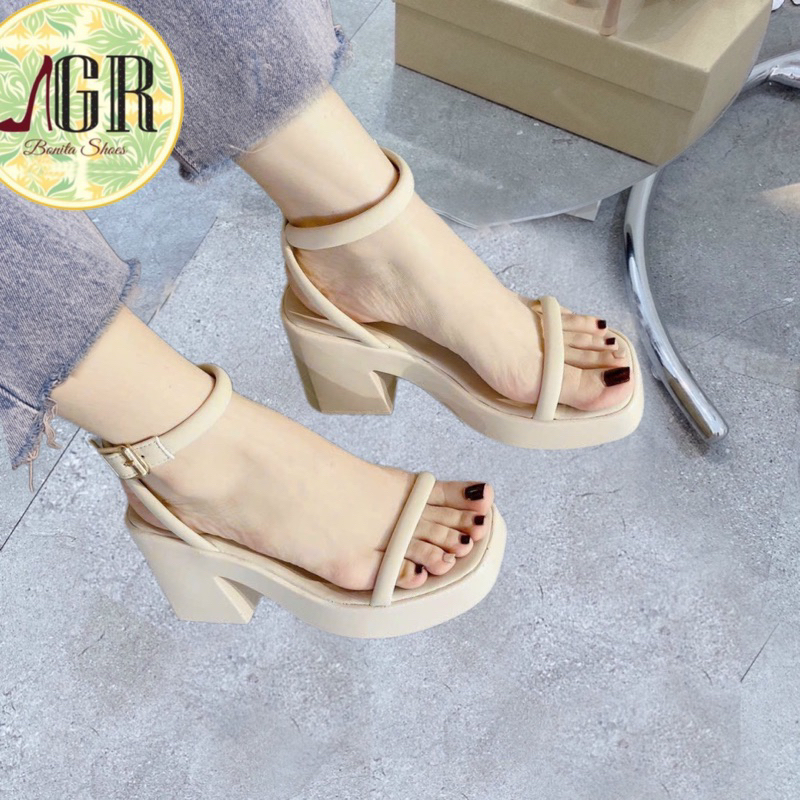 NS1 Sandal Xuồng Quai Dây Mảnh Đế Pu Cao 8cm - Bonita Shoes PU002