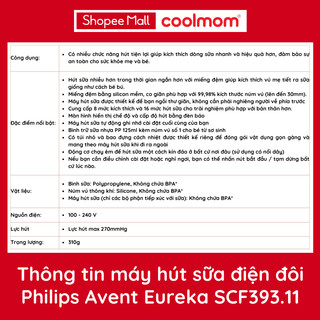 Máy hút sữa điện đôi Philips Avent Eureka SCF393.11