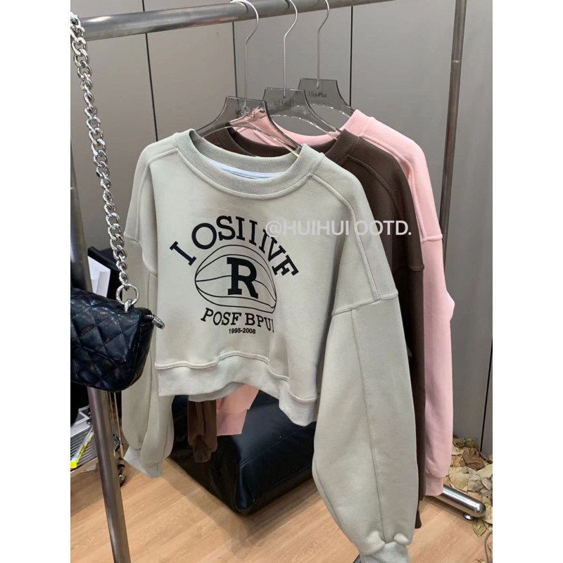 Áo nỉ nữ mùa thu đông phong cách retro ngắn dáng rộng