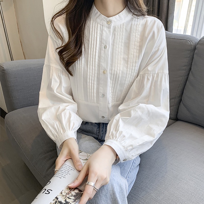 Áo sơ mi nữ, áo babydoll cổ tàu tay bồng tiểu thư xinh xắn phong cách Thời Trang B.Y Tea Clothing.