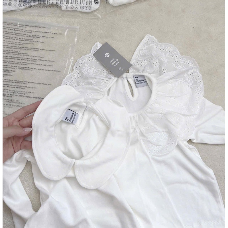 COMBO 2 ÁO TRẮNG DÀI TAY CỔ BÈO CHO BÉ