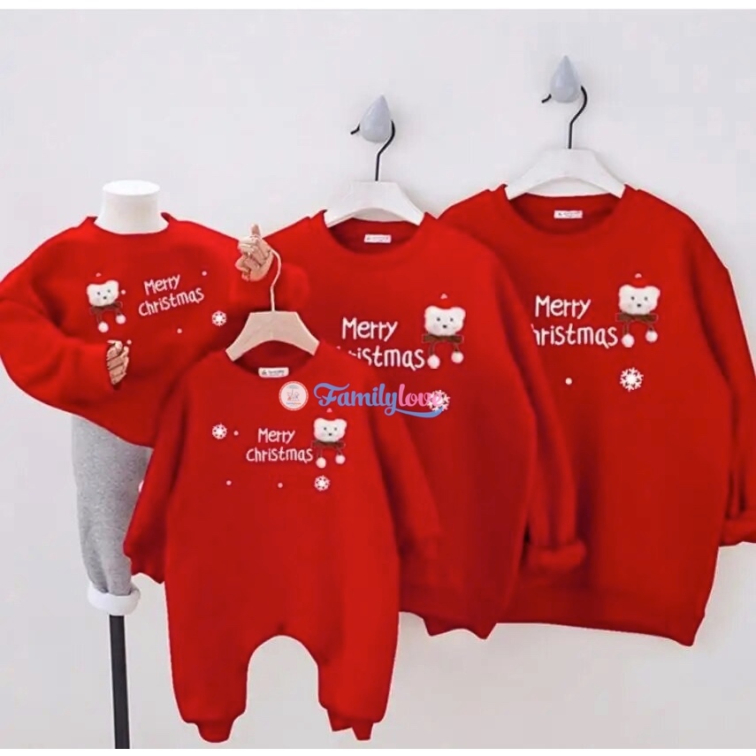 Áo sweater gia đình Familylove - Áo Nỉ gia đình Noel họa tiết gấu giáng sinh Merry Christmas chất liệu nỉ da cá cao cấp