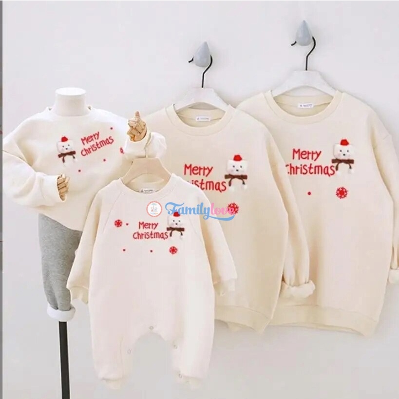Áo sweater gia đình Familylove - Áo Nỉ gia đình Noel họa tiết gấu giáng sinh Merry Christmas chất liệu nỉ da cá cao cấp