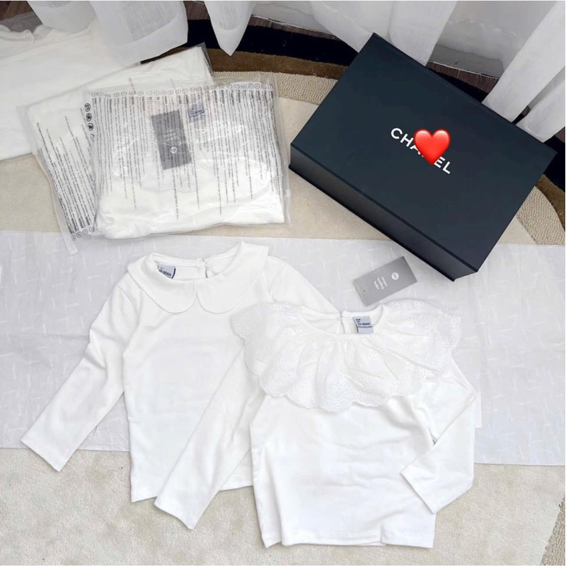 COMBO 2 ÁO TRẮNG DÀI TAY CỔ BÈO CHO BÉ