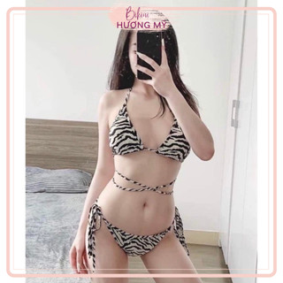 Bikini đồ bơi 2 mảnh  tam giác ngựa, da rắn họa tiết (Ảnh Thật)
