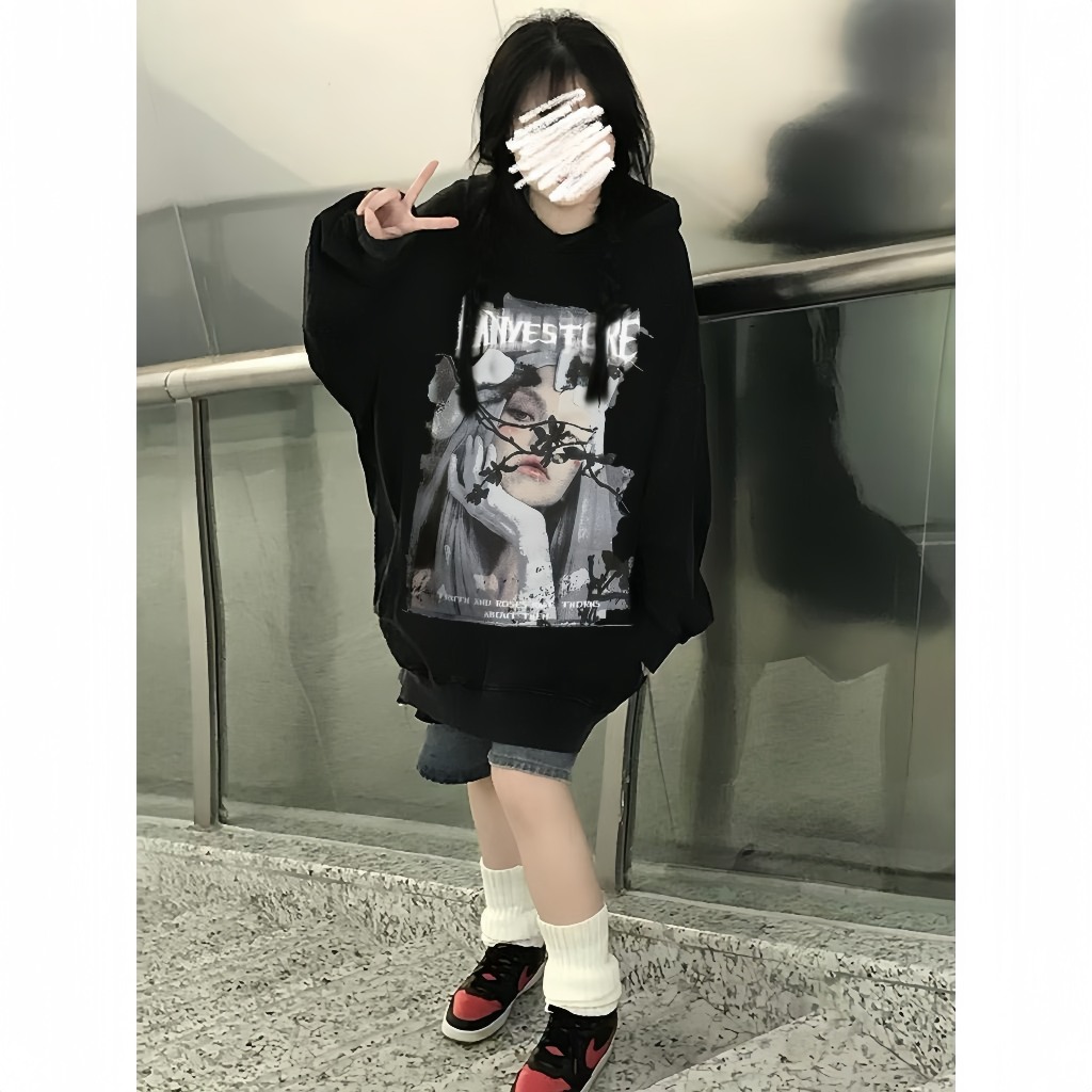 Áo Hoodie Cô Gái Nhành Hoa Form Rộng Chất Liệu Nỉ Ngoại