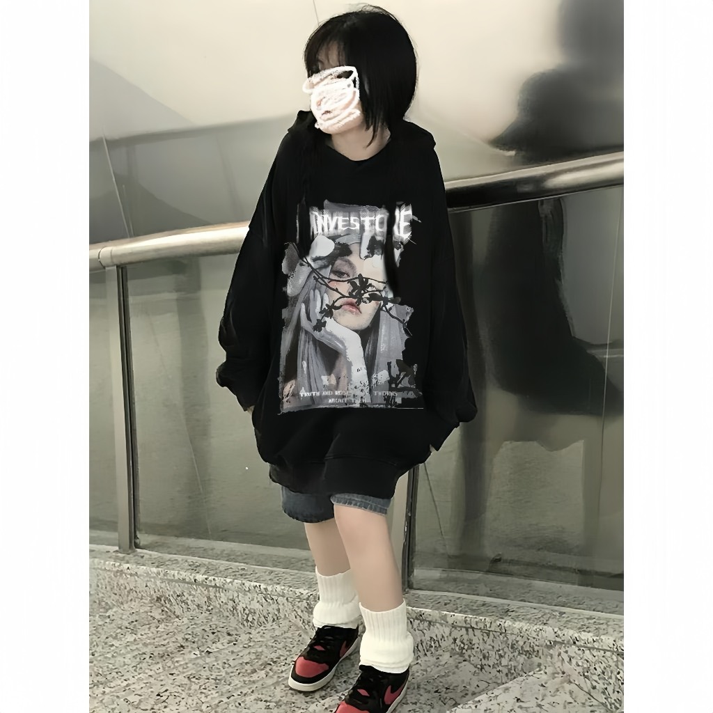 Áo Hoodie Cô Gái Nhành Hoa Form Rộng Chất Liệu Nỉ Ngoại
