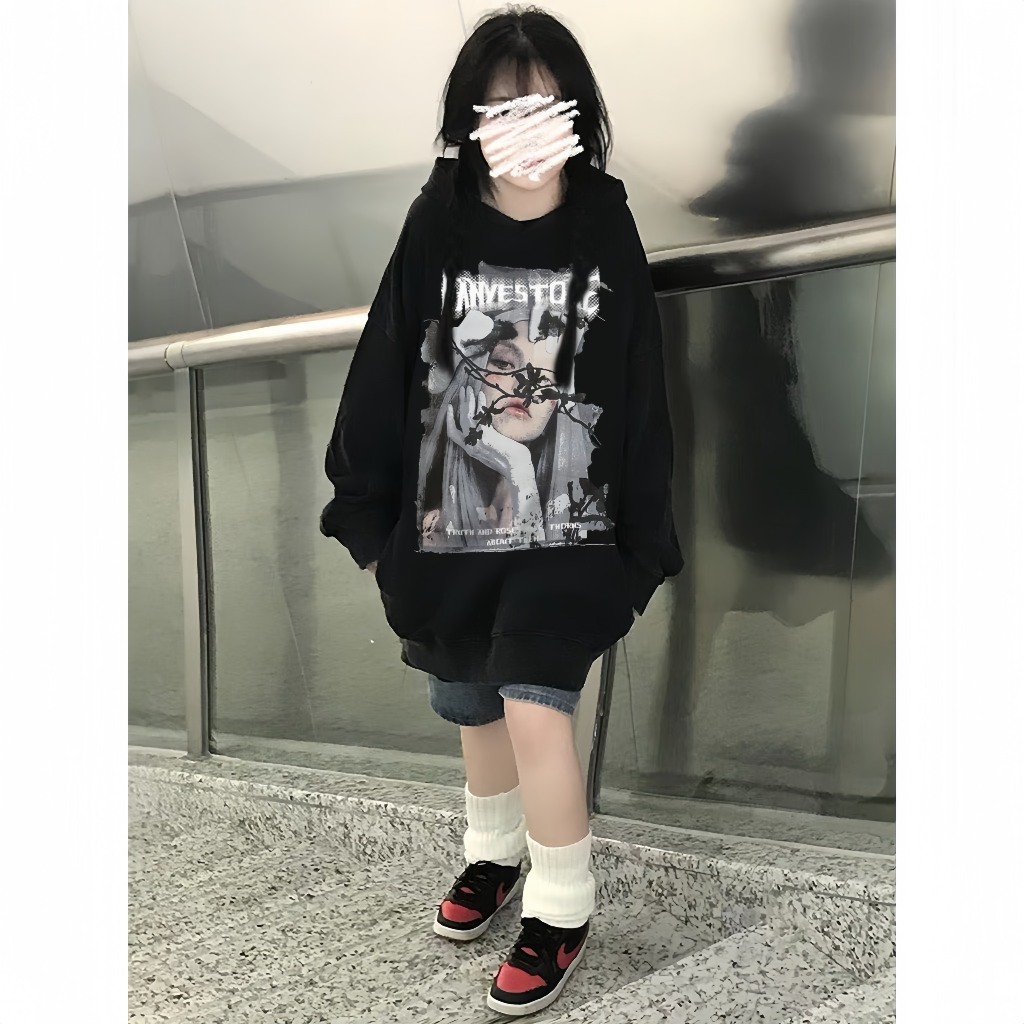 Áo Hoodie Cô Gái Nhành Hoa Form Rộng Chất Liệu Nỉ Ngoại