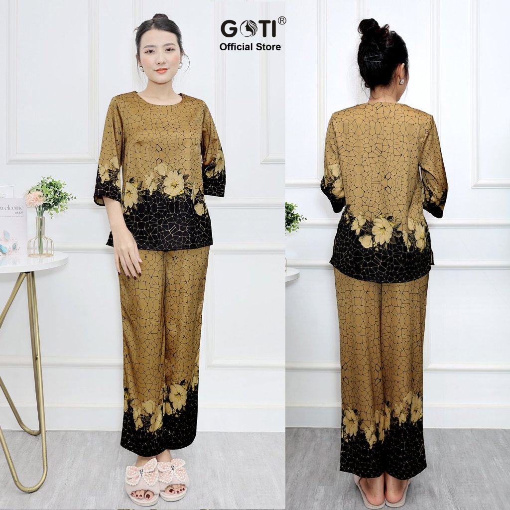 GOTI – Đồ Bộ Trung Niên Tay Lỡ Dành Tặng Mẹ U50 U60 Kiểu Set Bộ In Hoa Sen Lớn Vải Lụa Mềm Mịn Có Size Lớn 3392