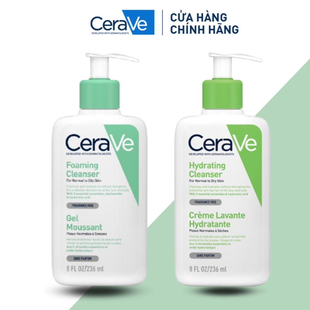 Sữa rửa mặt cerave cho da dầu da khô da nhạy cảm 236ml