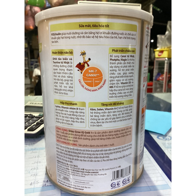 Sữa bột Aiwado Shizu Grow IQ lon 810.Giúp trẻ cao lớn thông minh,khỏe mạnh