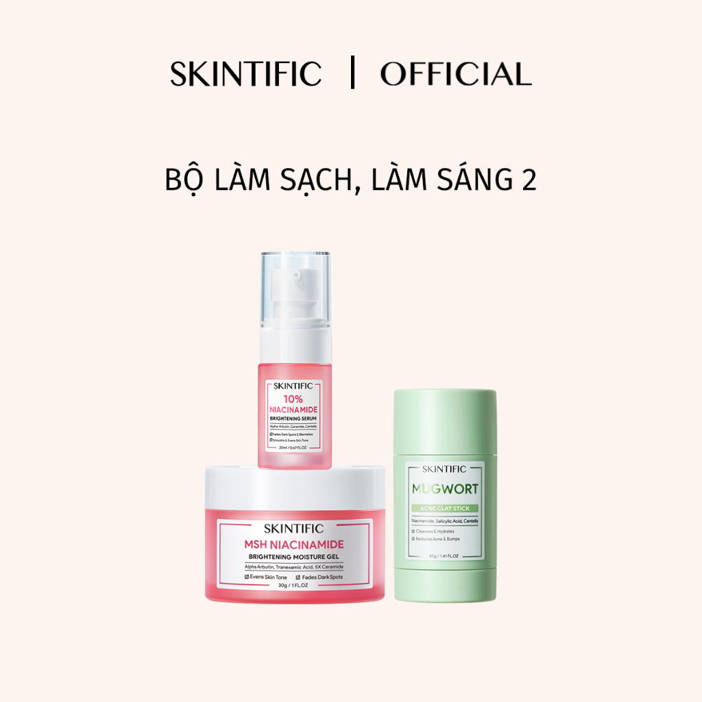 Bộ 3 làm sáng, sạch da, dưỡng ẩm SKINTIFIC gồm Mặt nạ ngải cứu 55g + Dưỡng ẩm làm sáng 30g + Dưỡng ẩm 5X 30g + Serum làm