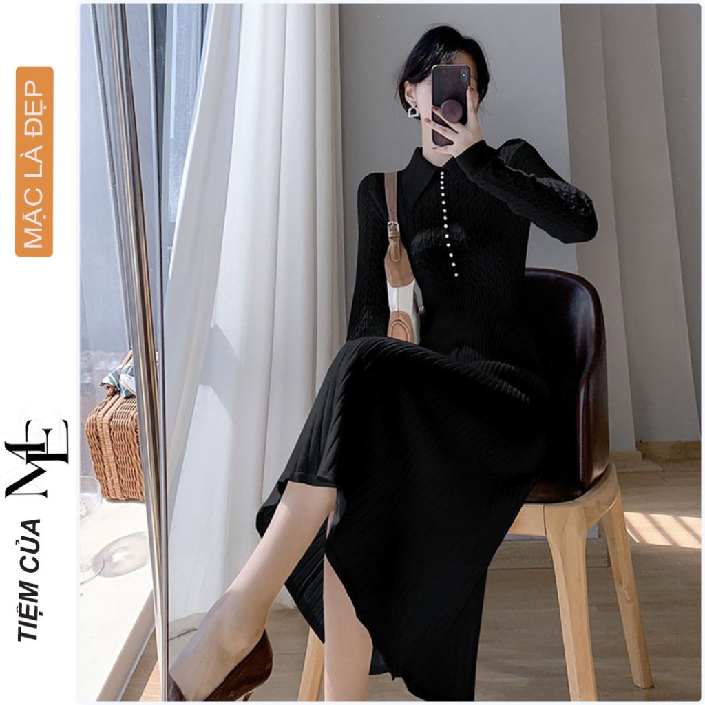 ĐẦM VÁY BẦU THỜI TRANG THU ĐÔNG V6441 DÁNG BODY CHẤT LEN MONGTOGHI QUẢNG CHÂU CAO CẤP MỀM HOT TREND FREESIZE