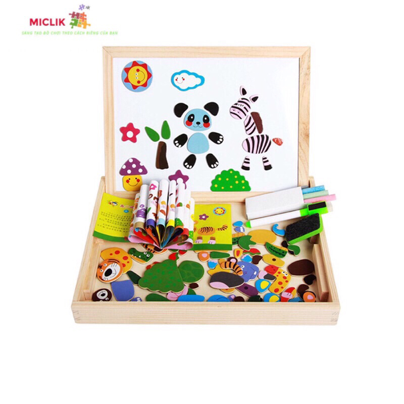 Đồ Chơi Bảng Ghép Hình Nam Châm Bằng Gỗ MICLIK - bảng gỗ nam châm ghép hình 2 mặt kèm bút xóa giúp bé phát triển tư duy