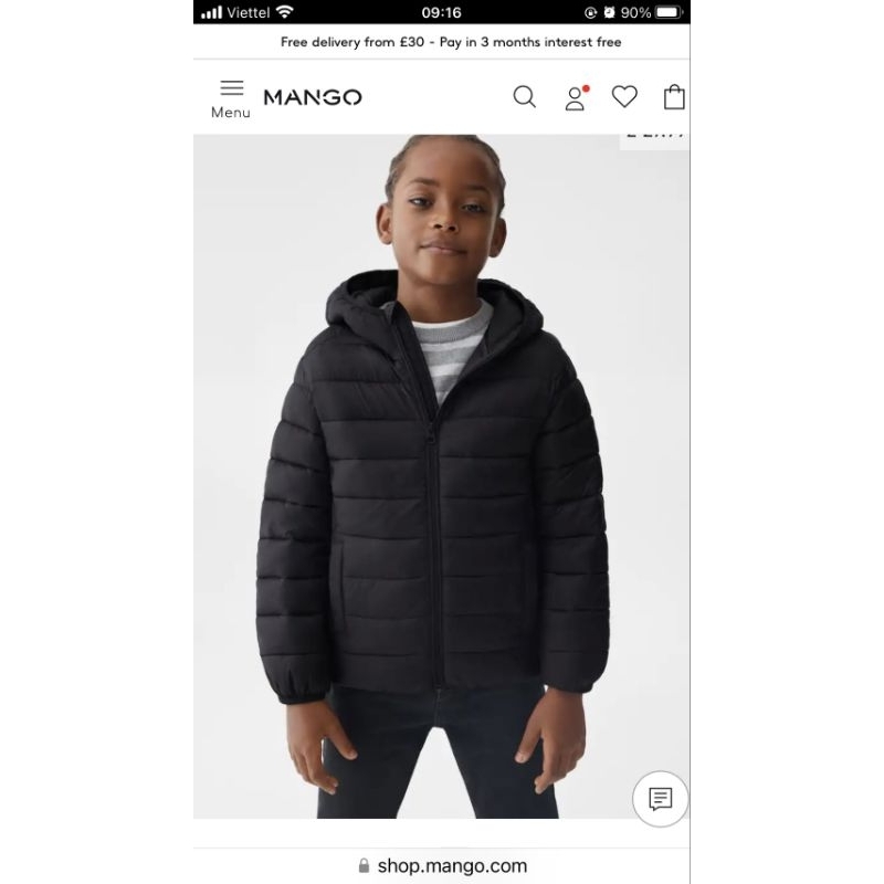 Áo phao bé trai Mango xuất xịn