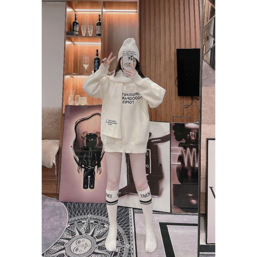 Set 3 món áo len kèm khăn+ mũ như hình, phom giấu quần chất siêu đẹp
