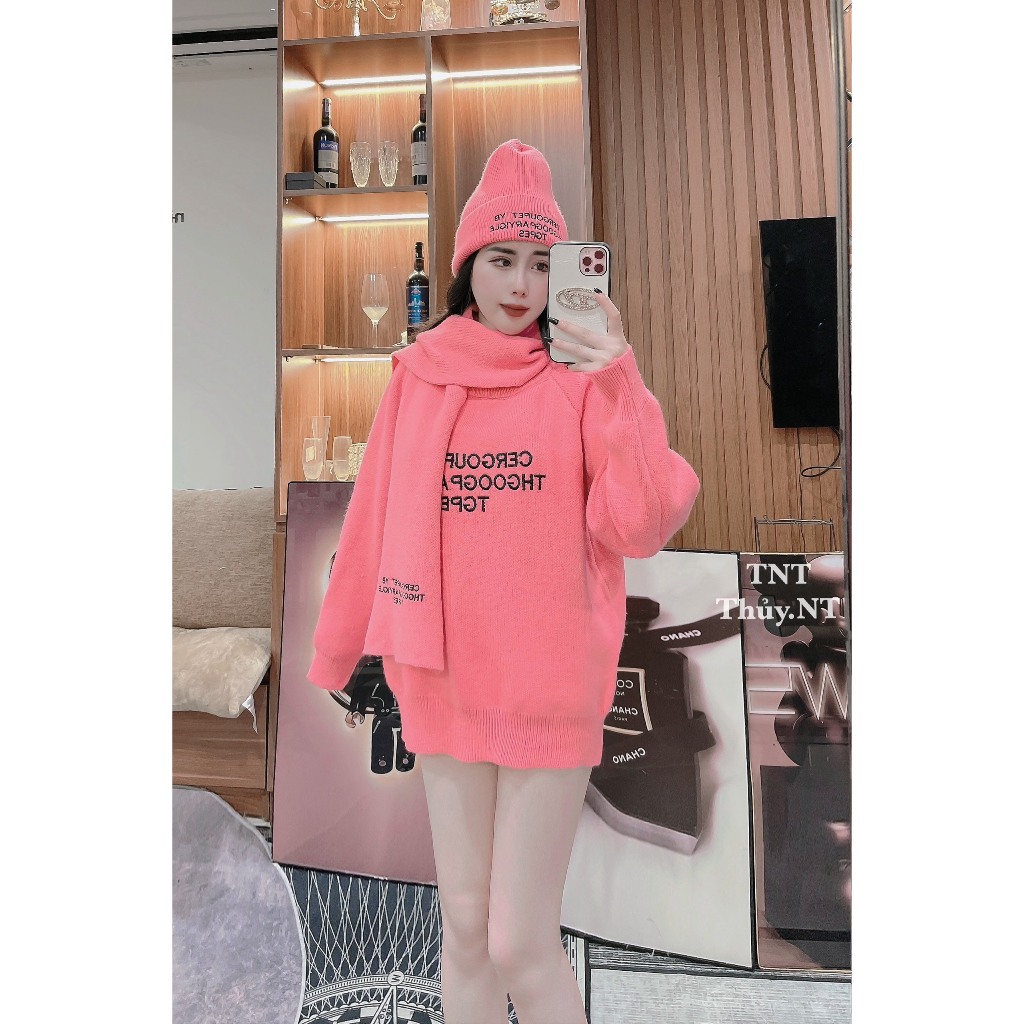 Set 3 món áo len kèm khăn+ mũ như hình, phom giấu quần chất siêu đẹp