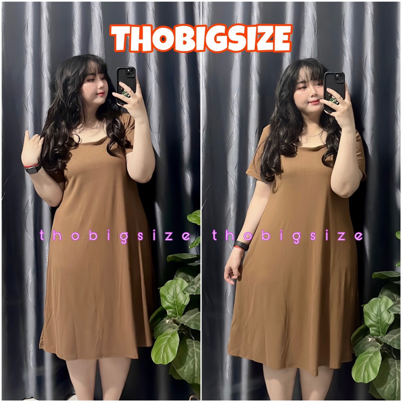 Đầm Bigsize Cổ Vuông Basic 60-95kg ( chất gân co dãn tốt )