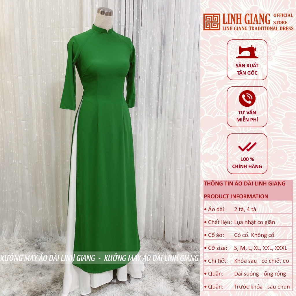 ÁO DÀI XANH LÁ LỤA NHẬT 2 TÀ,4 TÀ_LINH GIANG
