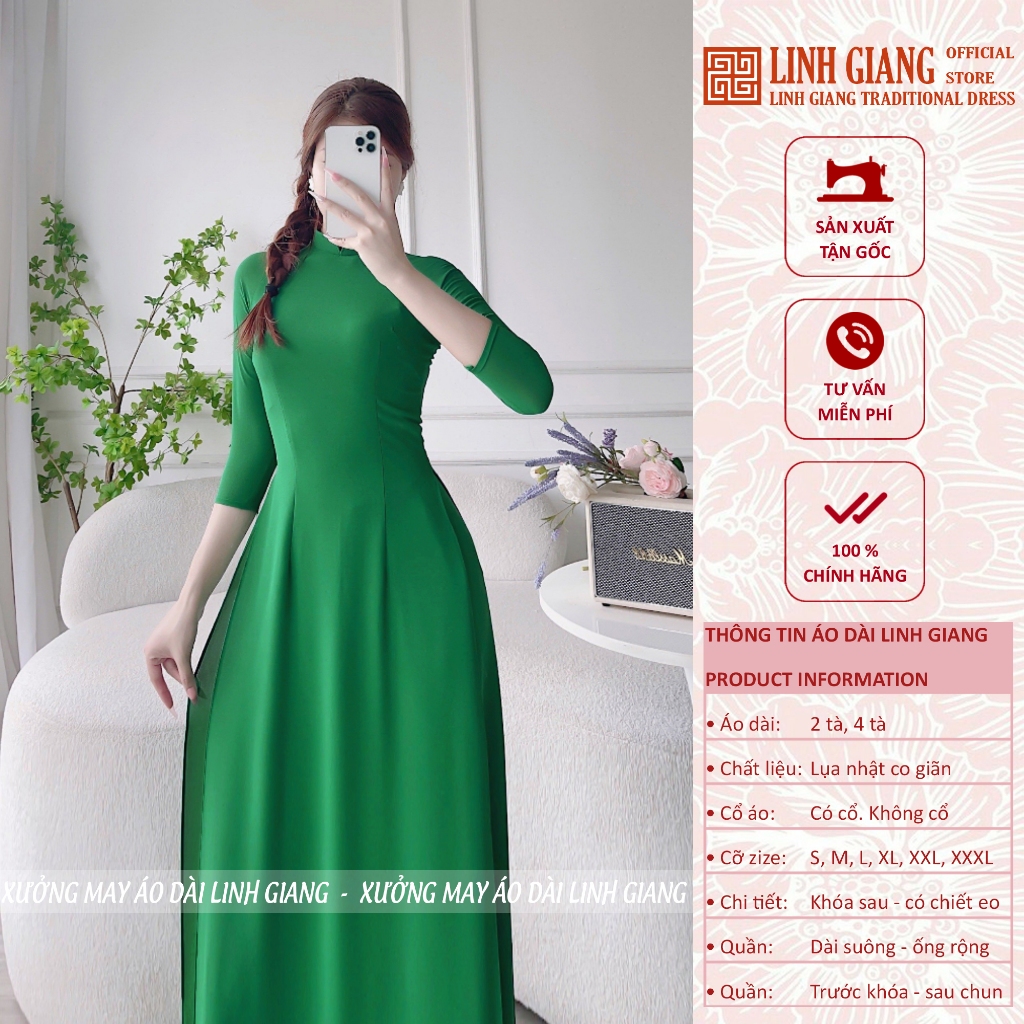 ÁO DÀI XANH LÁ LỤA NHẬT 2 TÀ,4 TÀ_LINH GIANG