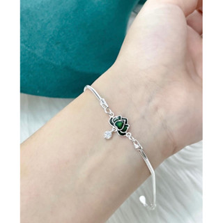 Lắc tay hoa sen bạc ta nữ tính dây mì liền bạc byDum