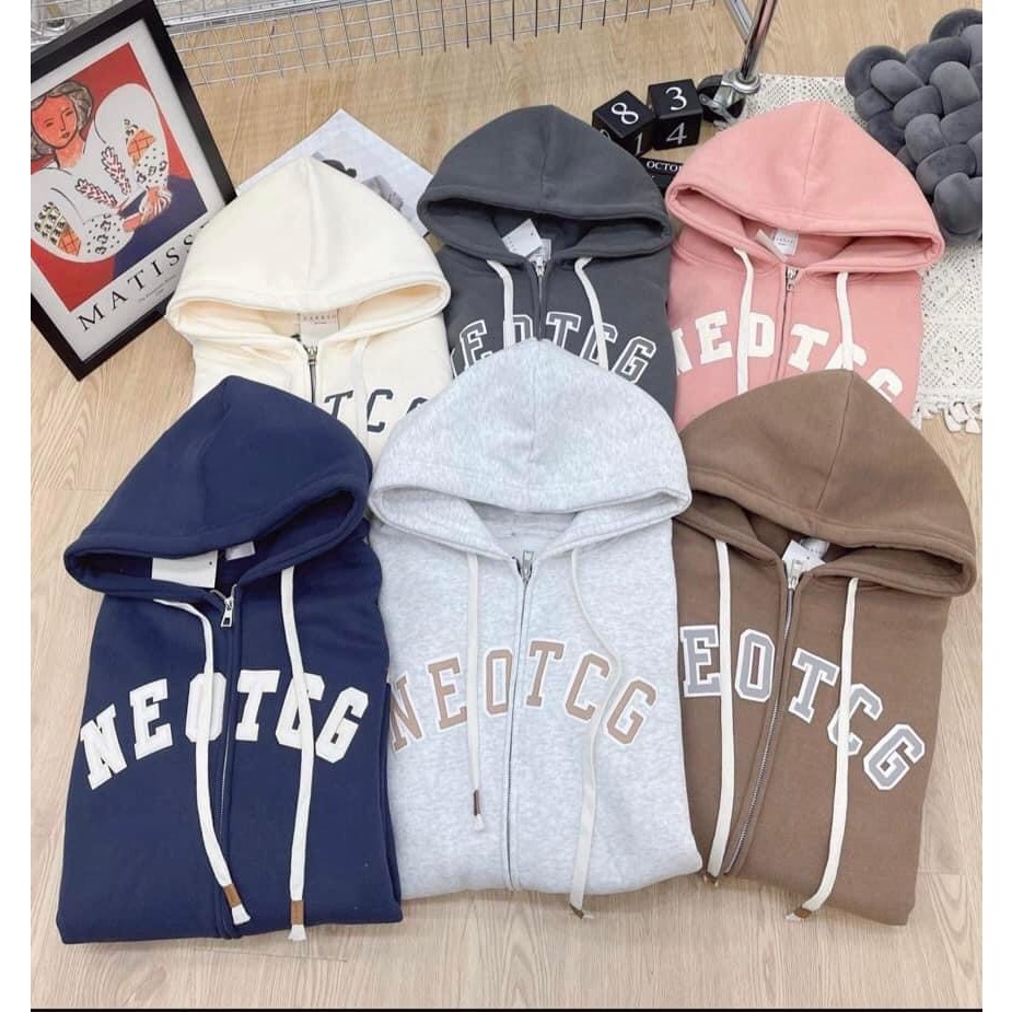Áo khoác hoodie zip form rộng phong cách unisex in chữ NEOTCG