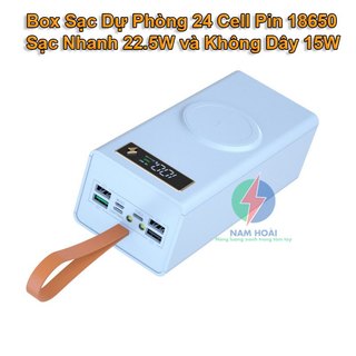  Box sạc dự phòng 24 cell pin 18650 C24 Sạc nhanh 22.5W và Sạc nhanh không dây 15W nam châm từ tính  Không gồm pin  