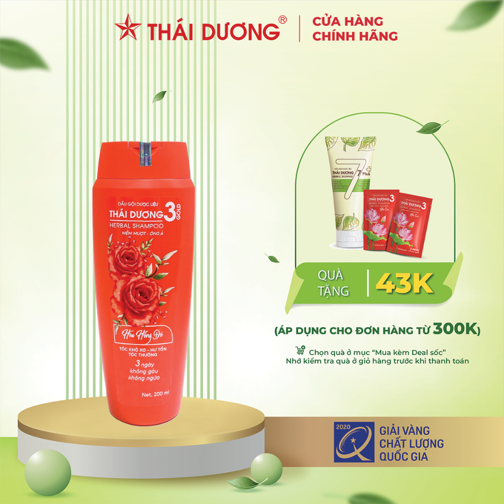 Dầu gội dược liệu Thái Dương 3 Gold Hoa Hồng Đỏ chai 200ml - Sao Thái Dương