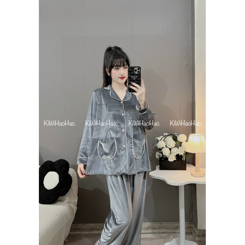 BỘ BẦU SAU SINH PIZAMA NHUNG MỀM SANG XỊN