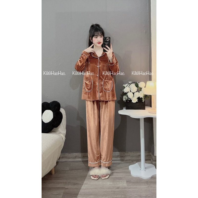 BỘ BẦU SAU SINH PIZAMA NHUNG MỀM SANG XỊN