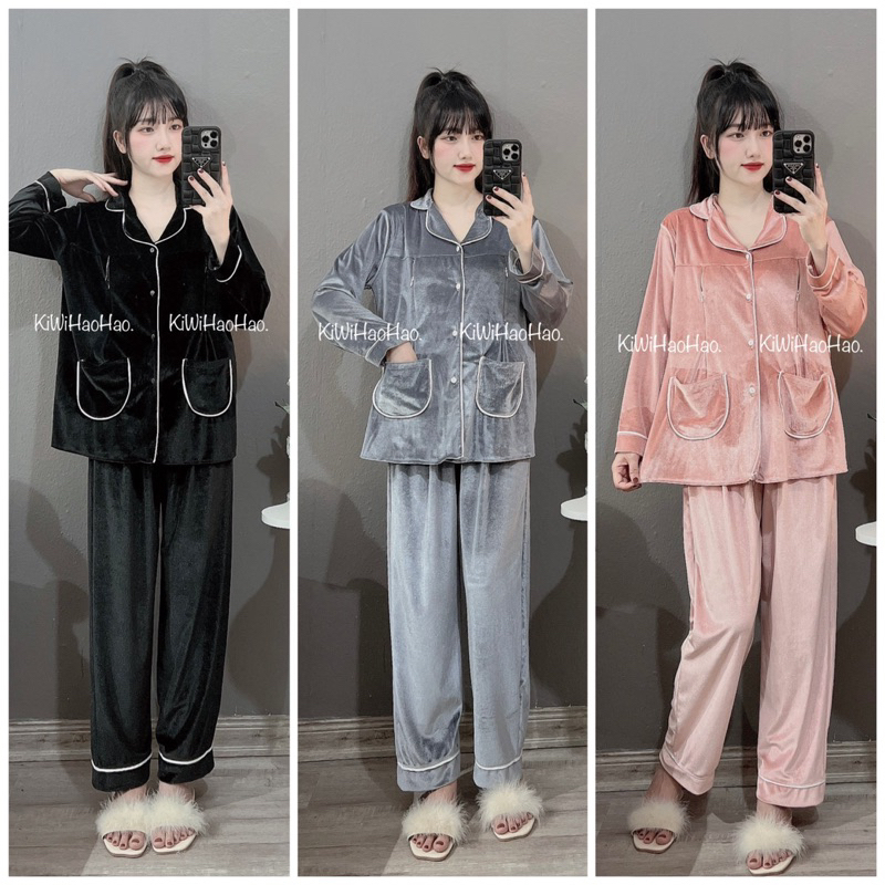 BỘ BẦU SAU SINH PIZAMA NHUNG MỀM SANG XỊN