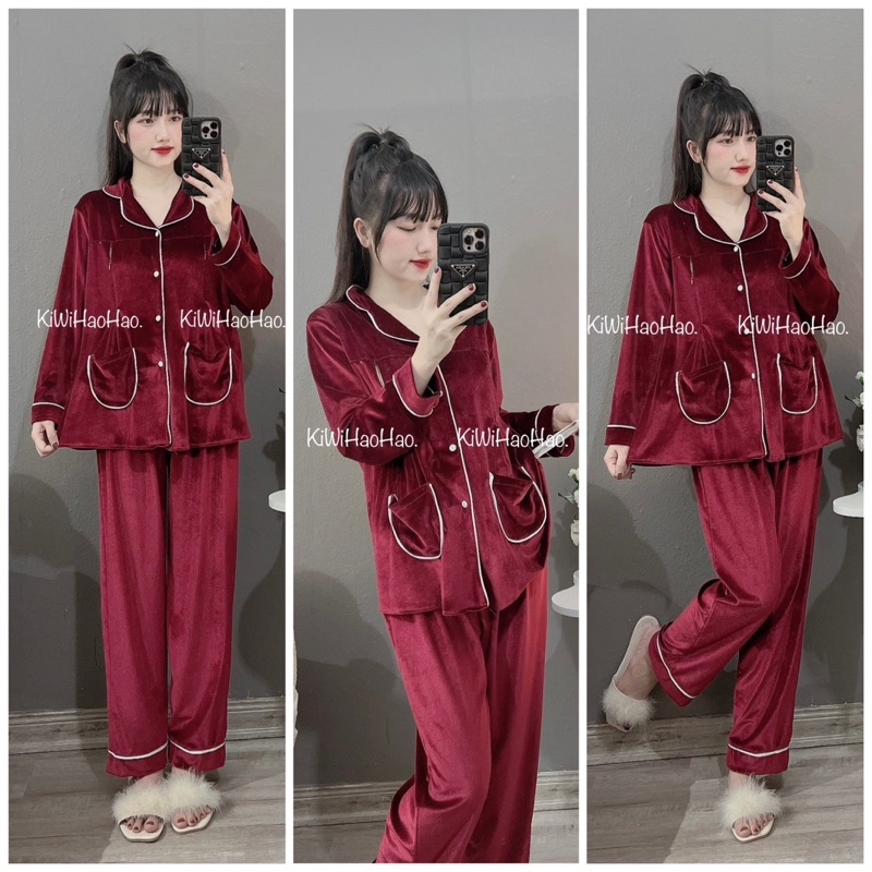 BỘ BẦU SAU SINH PIZAMA NHUNG MỀM SANG XỊN