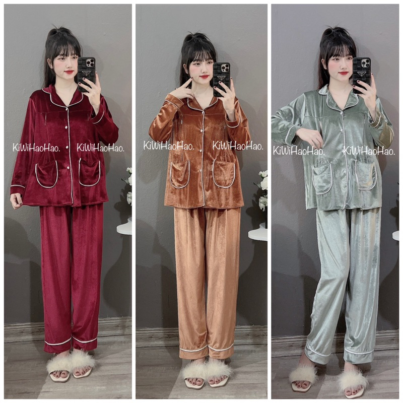 BỘ BẦU SAU SINH PIZAMA NHUNG MỀM SANG XỊN