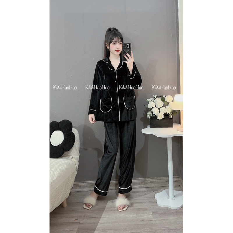 BỘ BẦU SAU SINH PIZAMA NHUNG MỀM SANG XỊN