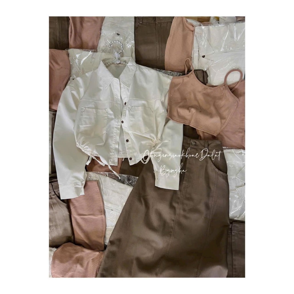 Set bộ 3 món kèm lót thời trang nữ chất chéo cổ somi đính nút tay dài váy kaki lưng nút 2 túi dáng váy chữ a maxi xẻ lai