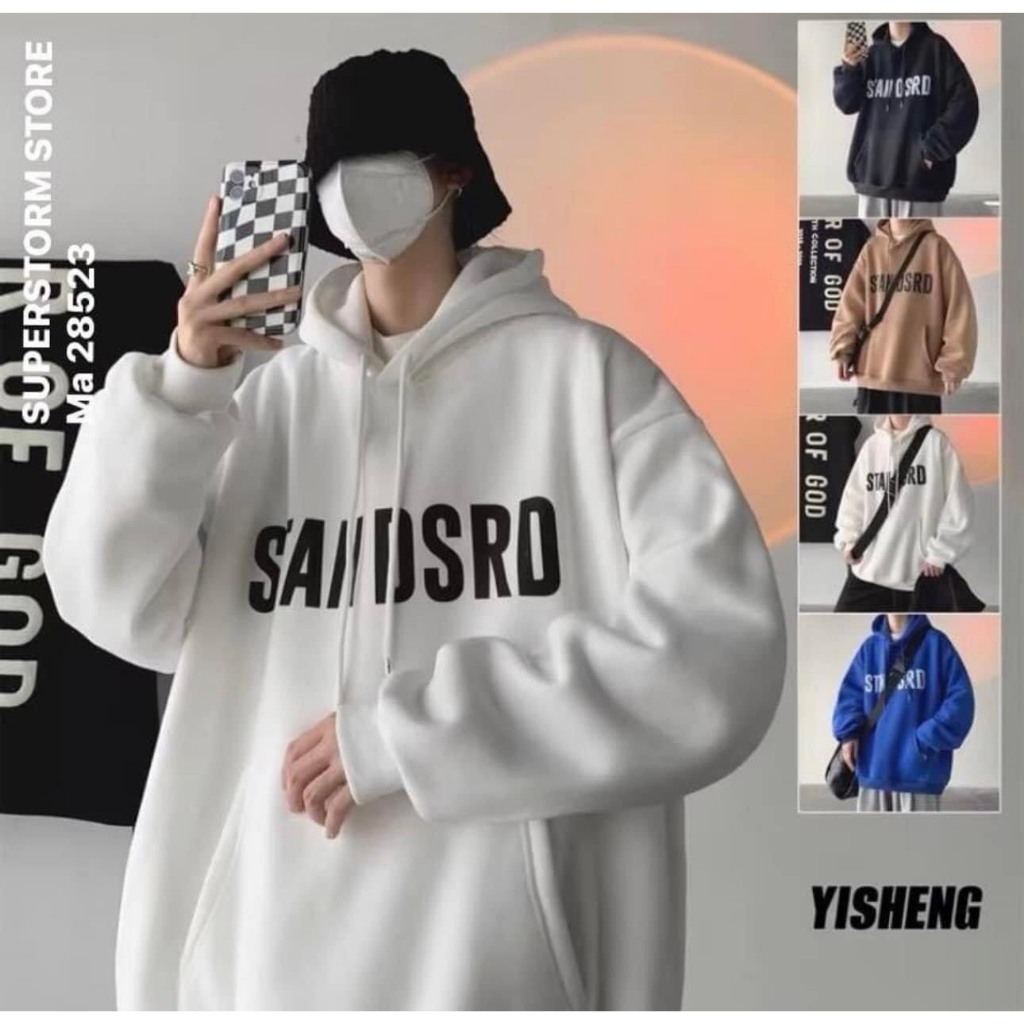 áo hoodie form rộng phong cách unisex in chữ STANDSRD