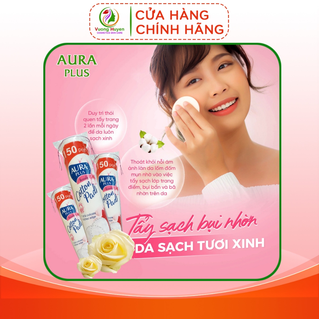 Bông tẩy trang Aura, không hóa chất, kết cấu mềm mịn, làm sạch sâu, bông tẩy trang 150 miếng
