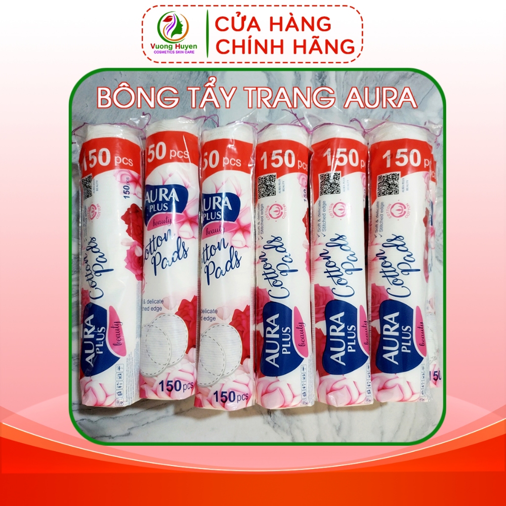 Bông tẩy trang Aura, không hóa chất, kết cấu mềm mịn, làm sạch sâu, bông tẩy trang 150 miếng