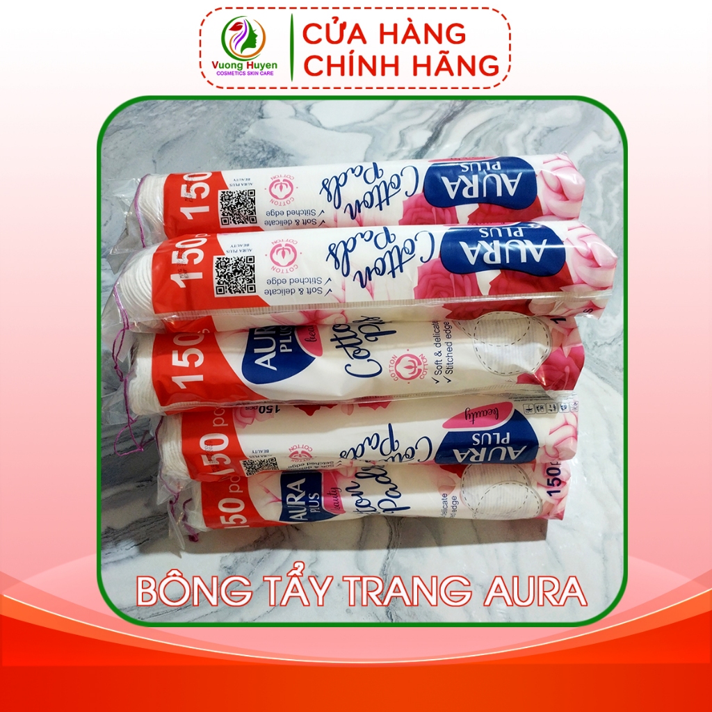 Bông tẩy trang Aura, không hóa chất, kết cấu mềm mịn, làm sạch sâu, bông tẩy trang 150 miếng