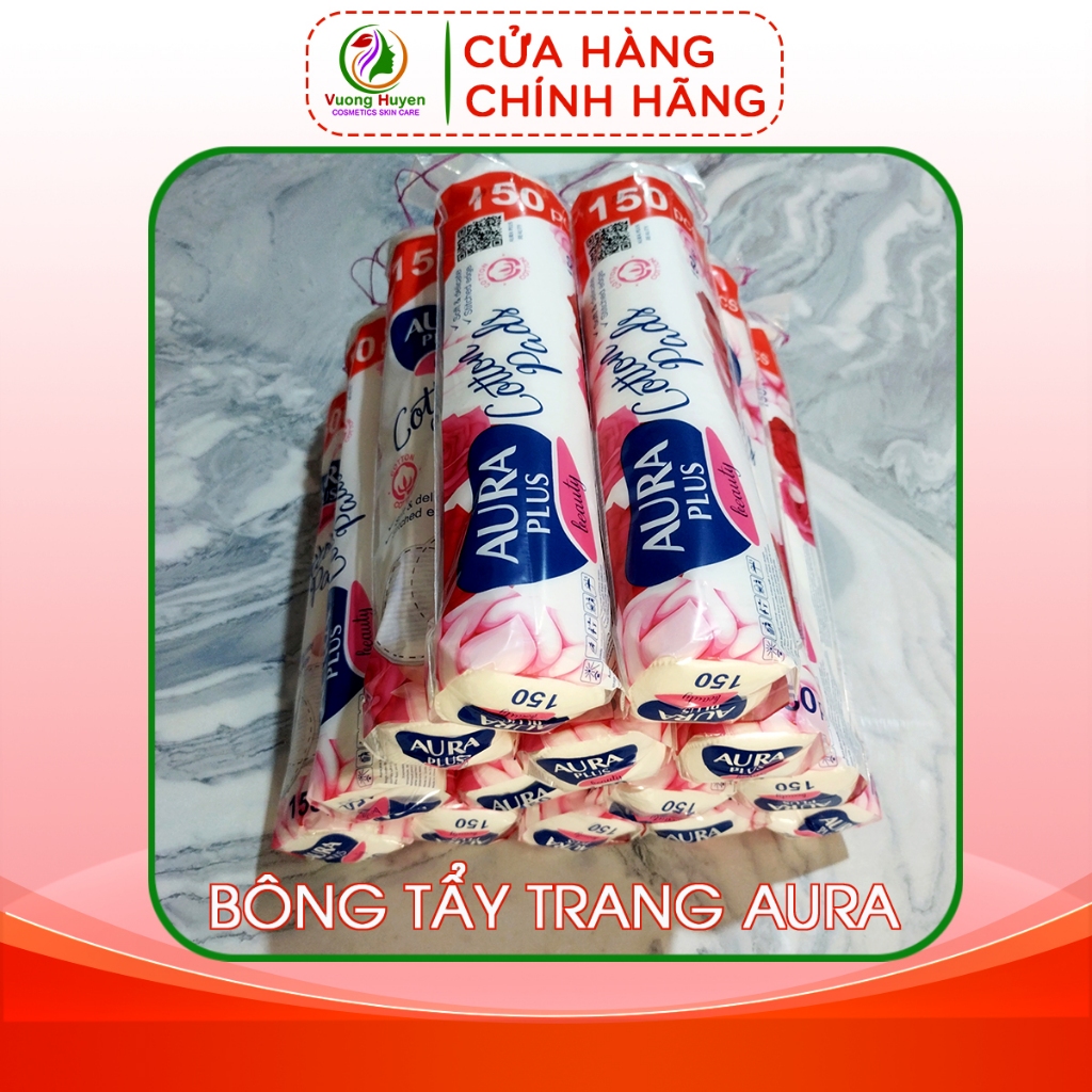 Bông tẩy trang Aura, không hóa chất, kết cấu mềm mịn, làm sạch sâu, bông tẩy trang 150 miếng